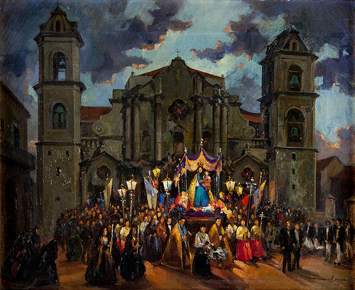 A picture of a painting titled "Procession in Havana" by Manuel Mesa